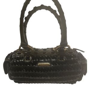 Isabella Fiore Woven Leather Satchel NWOT Rare Y2K Designer Bag Brass Rings